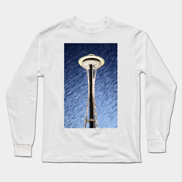 Seattle Space Needle rainy Night Long Sleeve T-Shirt by Christine aka stine1